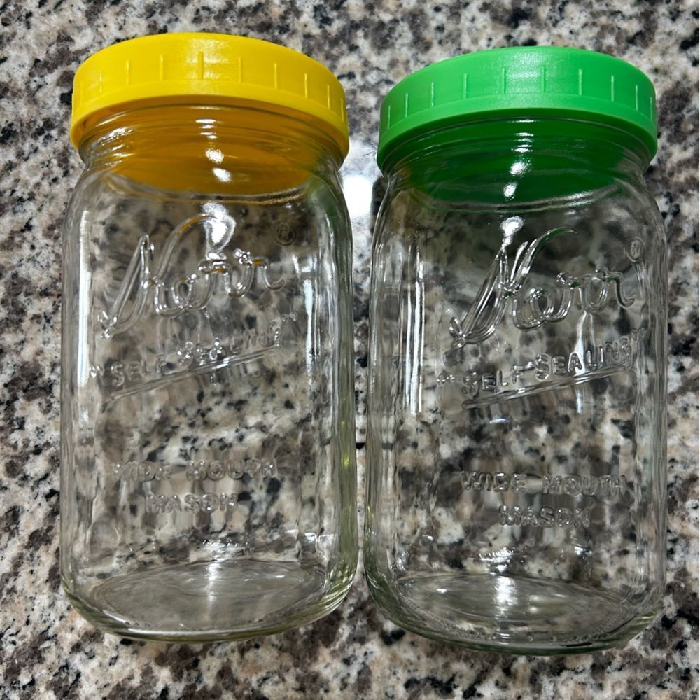 Glass Jars with  Reusable Yellow and Green Lids